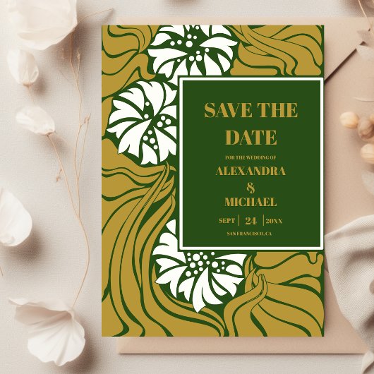 Save The Date Mariage Art nouveau vert classique