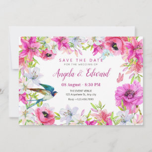 Save The Date Mariage artistique à floraison florale rose
