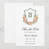 Save The Date Mariage au blason floral de pêche (Devant / Derrière)