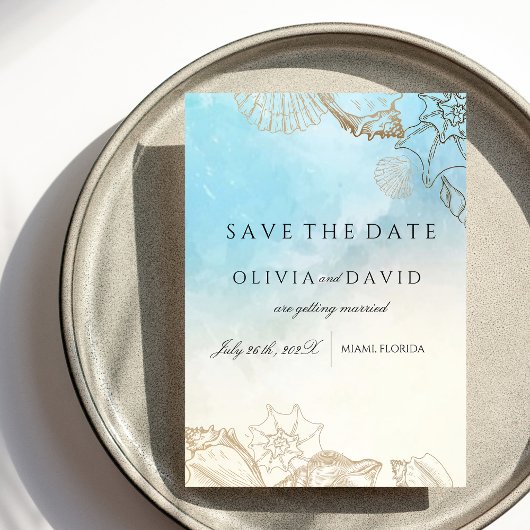 Save The Date Mariage au bord de la mer Bleu océan Eté Mariage
