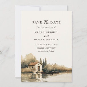 Save The Date Mariage au bord du lac à l'aube dans la campagne t