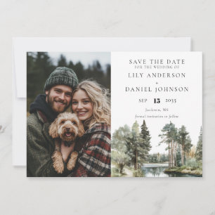 Save The Date Mariage au bord du lac en forêt de Woodland