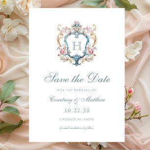 Save The Date Mariage au chandelier floral à monogramme vintage