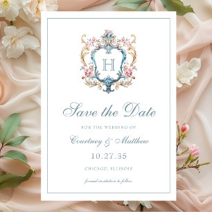 Save The Date Mariage au chandelier floral à monogramme vintage