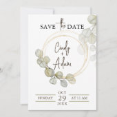 Save The Date Mariage au feuillage d'eucalyptus élégant (Devant)