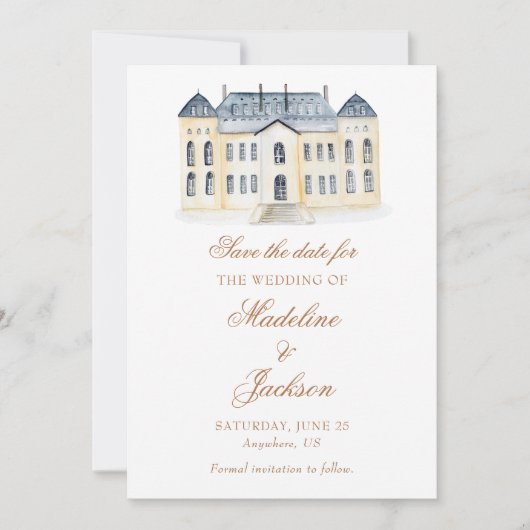 Save The Date Mariage au Manoir Anglais à l'Aquarelle (Devant)