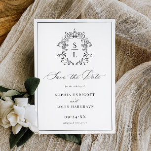 Save The Date Mariage au monogramme de blason baroque élégant