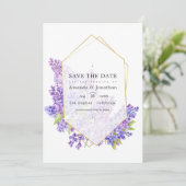 Save The Date Mariage au Pastel Violet et Or Géométrique Herbier (Debout devant)