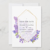 Save The Date Mariage au thème Herbier Géométrique Violet Pastel (Devant)