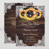 Save The Date Mariage au tournesol en bois rustique (Devant / Derrière)