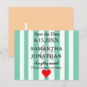 Save The Date Mariage au vert écume de mer et cœur rouge