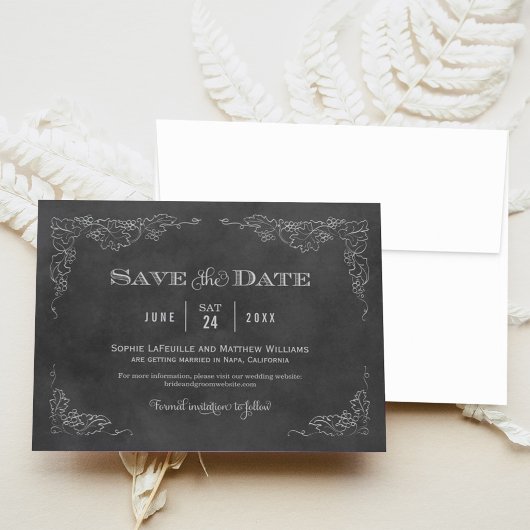 Save The Date Mariage au vignoble Charcoal Grapevine
