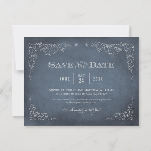 Save The Date Mariage au vignoble Slate Blue Grapevine (Devant)