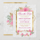 Save The Date Mariage automnal à l'aquarelle avec citrouille flo (Devant / Derrière)