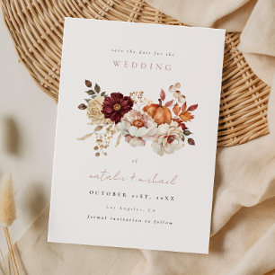 Save The Date Mariage Automnal de Citrouille Florale Élégante