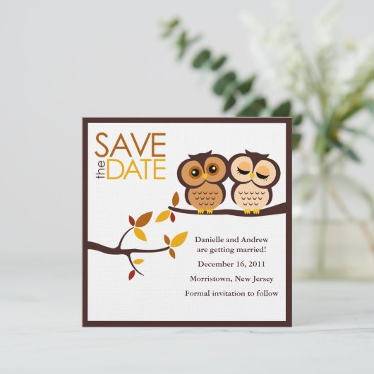 Save The Date Mariage Automne Chouette à thème (Debout devant)