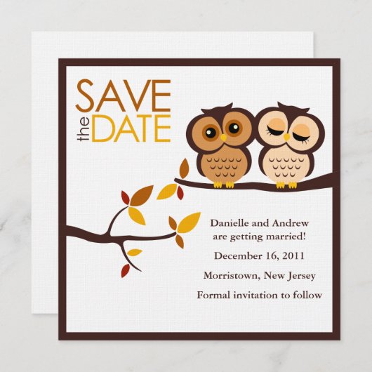 Save The Date Mariage Automne Chouette à thème (Devant / Derrière)