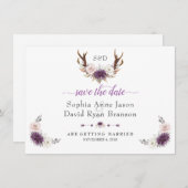 Save The Date Mariage aux Bois de Cerf Floraux Blancs Lavande (Devant / Derrière)