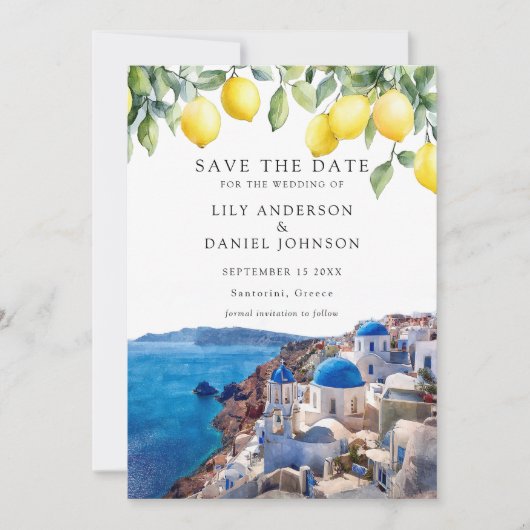 Save The Date Mariage aux citrons Santorin Grèce (Devant)