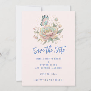 Save The Date Mariage aux couleurs pastel de rose magique et pap