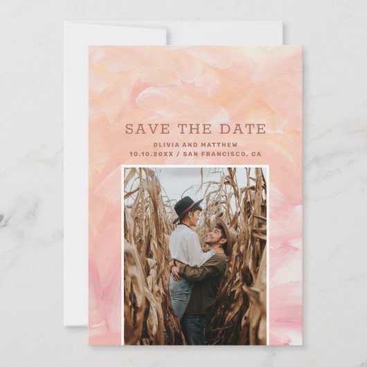Save The Date Mariage aux coups de pinceau rose moderne (Devant)