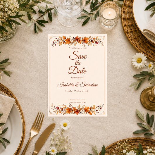 Save The Date Mariage aux feuilles d'automne rustiques