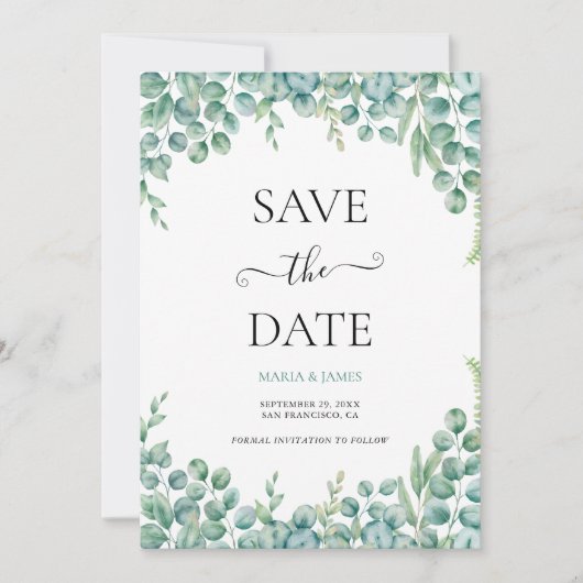 Save The Date Mariage aux feuilles d'eucalyptus (Devant)