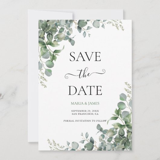 Save The Date Mariage aux feuilles d'eucalyptus (Devant)