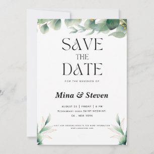 Save The Date Mariage aux feuilles florales naturelles de eucaly