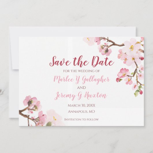 Save The Date Mariage aux fleurs de cerisier (Devant)