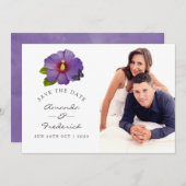 Save The Date Mariage aux fleurs d'Hibiscus ultra violet Enregis (Devant / Derrière)