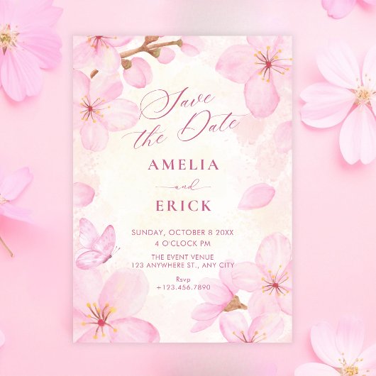 Save The Date Mariage aux fleurs roses