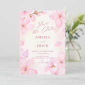 Save The Date Mariage aux fleurs roses (Debout devant)