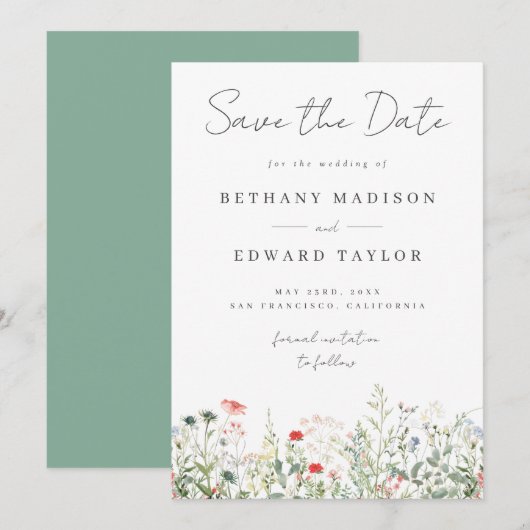 Save The Date Mariage aux fleurs sauvages (Devant / Derrière)