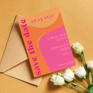Save The Date Mariage aux formes abstraites rétro modernes orang