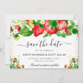 Save The Date Mariage aux fraises et fleurs d'été (Devant)