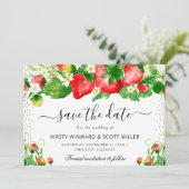 Save The Date Mariage aux fraises et fleurs d'été (Debout devant)