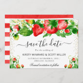 Save The Date Mariage aux fraises et fleurs d'été (Devant / Derrière)