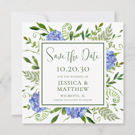 Save The Date Mariage aux Hortensias Bleus (Devant)