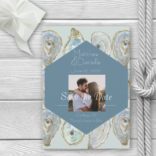 Save The Date Mariage aux huîtres à l'aquarelle