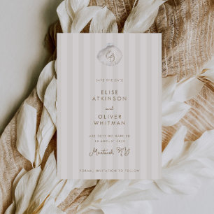 Save The Date Mariage aux rayures côtières avec monogramme de co