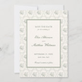 Save The Date Mariage aux Roses Vert Sauge (Devant)