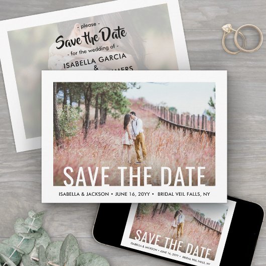 Save The Date Mariage avec deux photos et typographie blanche mo