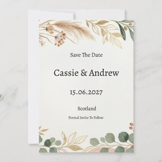 Save The Date Mariage avec feuillage d'eucalyptus (Devant)