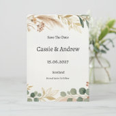 Save The Date Mariage avec feuillage d'eucalyptus (Debout devant)