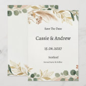 Save The Date Mariage avec feuillage d'eucalyptus (Devant / Derrière)