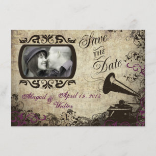 Save The Date Mariage avec phonographe vintage Enregistrer la ca