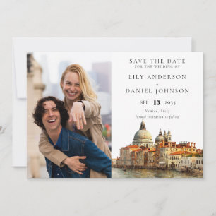 Save The Date Mariage avec photo aquarelle de la skyline de Veni