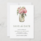 Save The Date Mariage avec photo de pot Mason à fleurs roses (Devant)