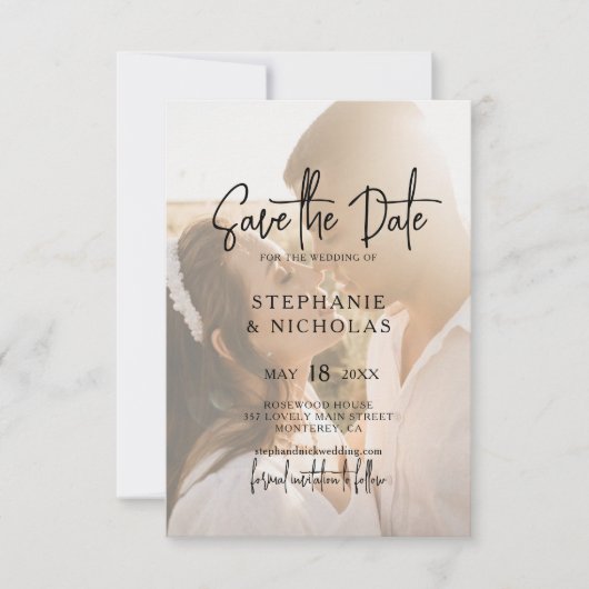 Save The Date Mariage avec photo transparente de typographie mod (Devant)